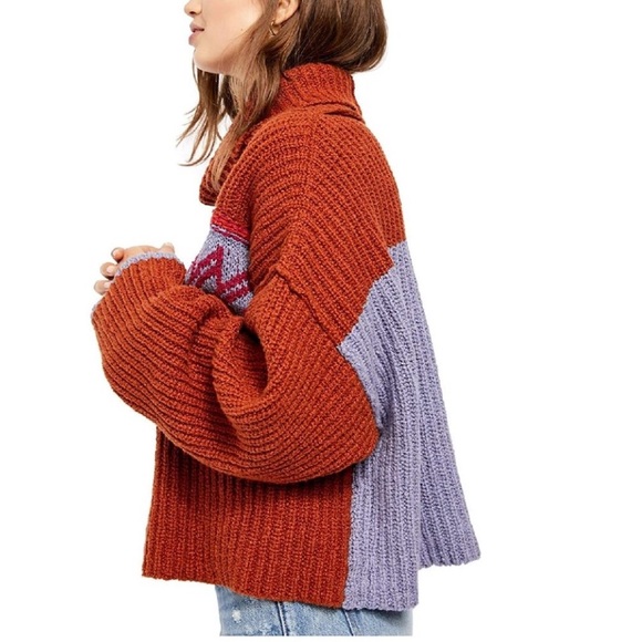 Free People Rust Orange Pele Combo Pullover Cowl Neck Greater Than Sweater M - Picture 3 of 14